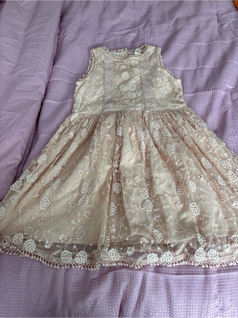 Peek Kids Soft Pink Embroidered Floral Tulle Boho Dress Size S (6/7)